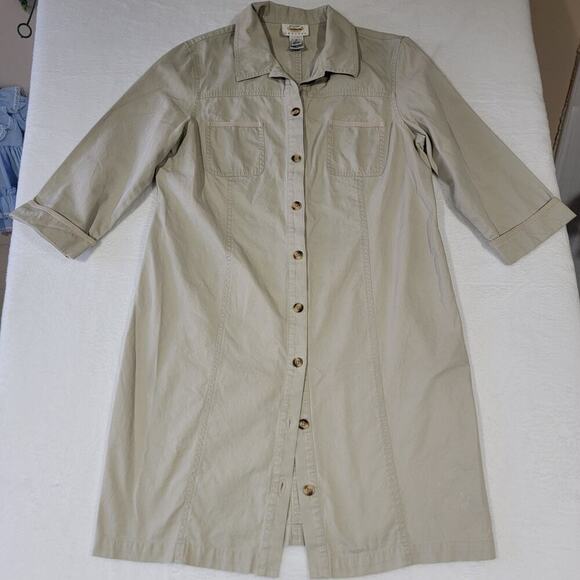Vtg Talbots Button Up Shirt Dress Khaki Tan Womens 12 Petite Cotton Safari - Picture 6 of 15